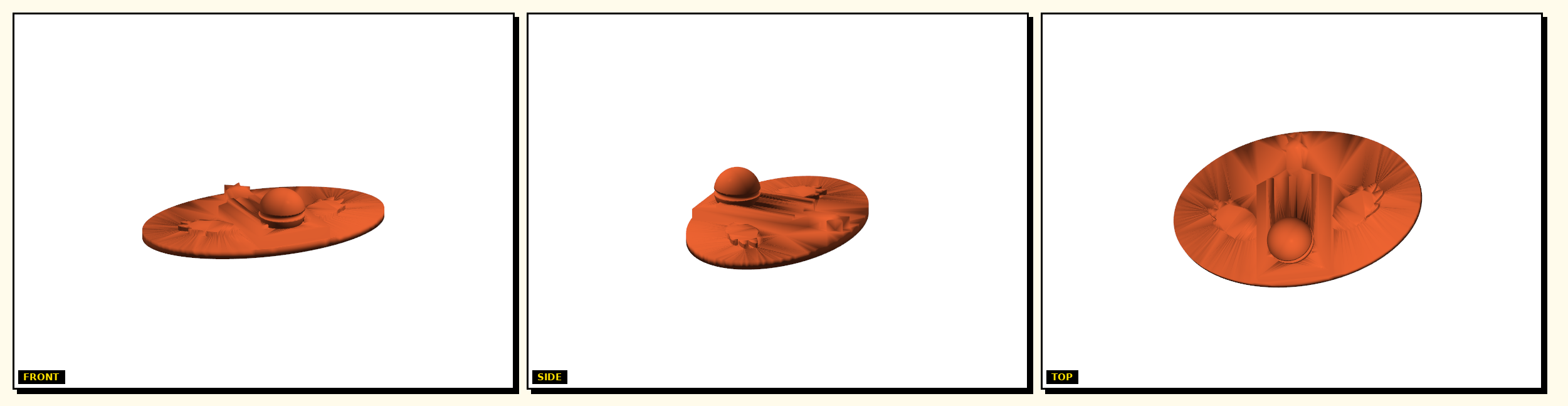 Divine Logo — front, side, top views