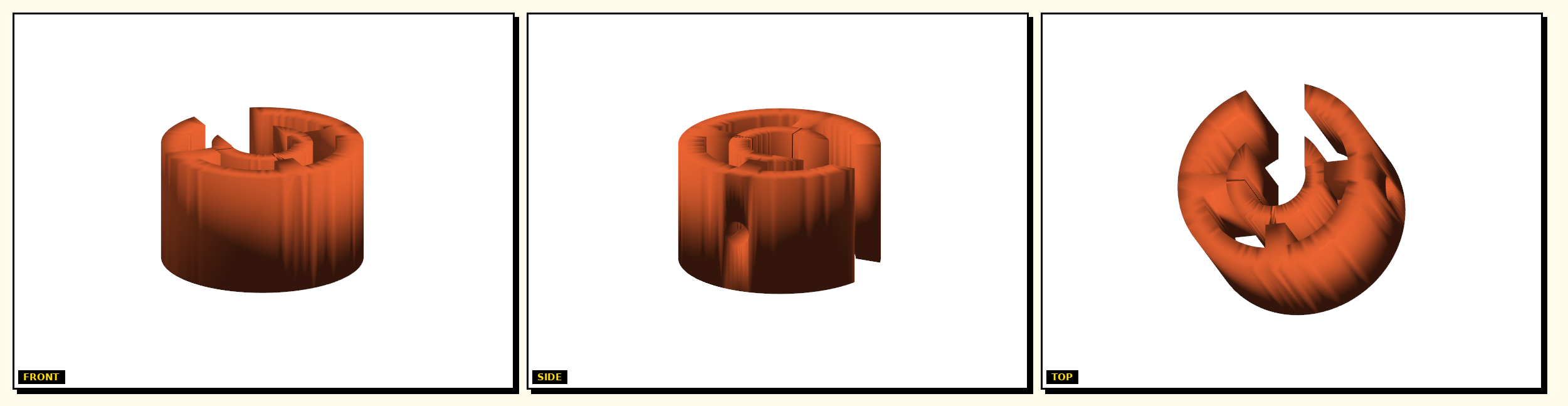 Rod Drive Wheel — front, side, top views