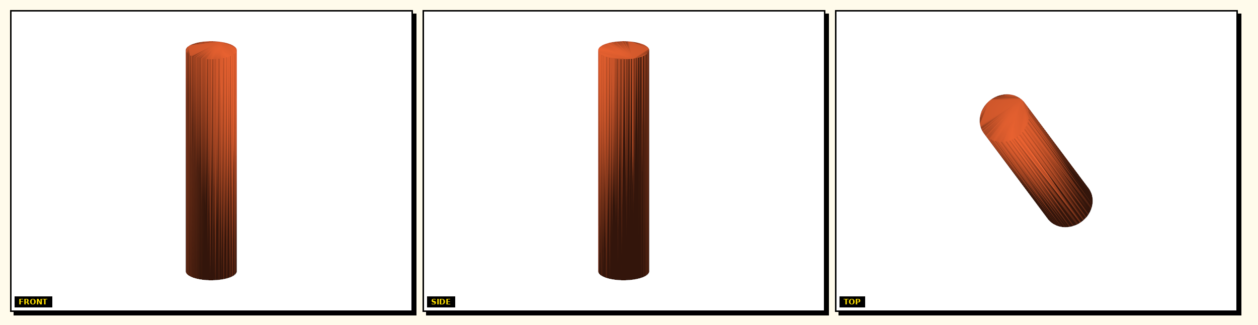 Rod Traveler Axle Pin — front, side, top views