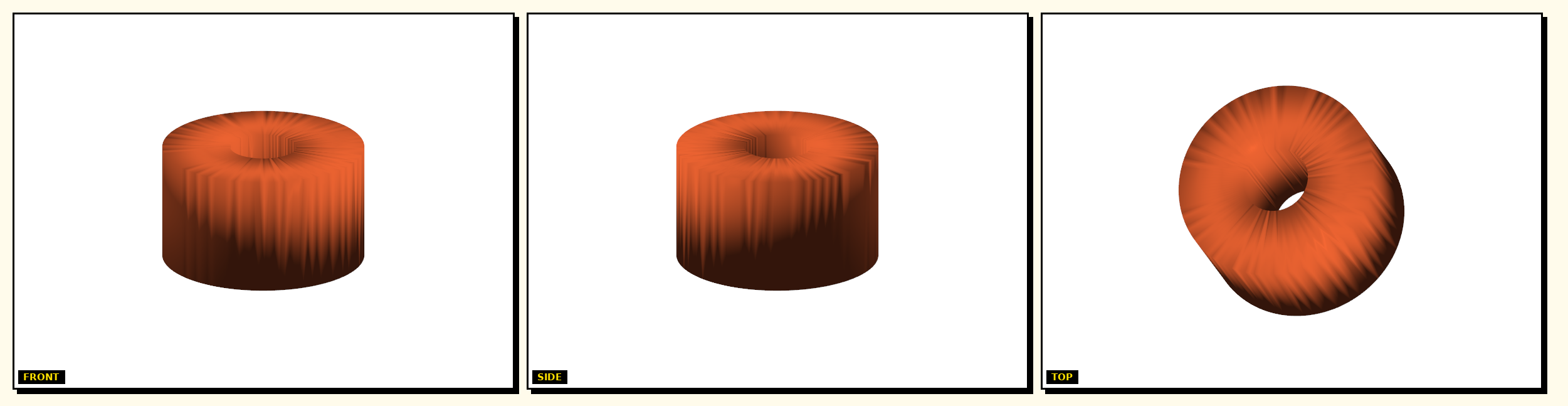 Rod Traveler Guide Roller — front, side, top views